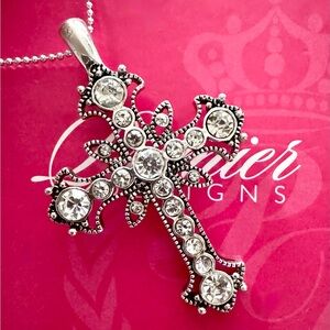 Premier Designs MAGNETIC BAIL Cross Rhinestones Silver Tone Ball Chain Extension